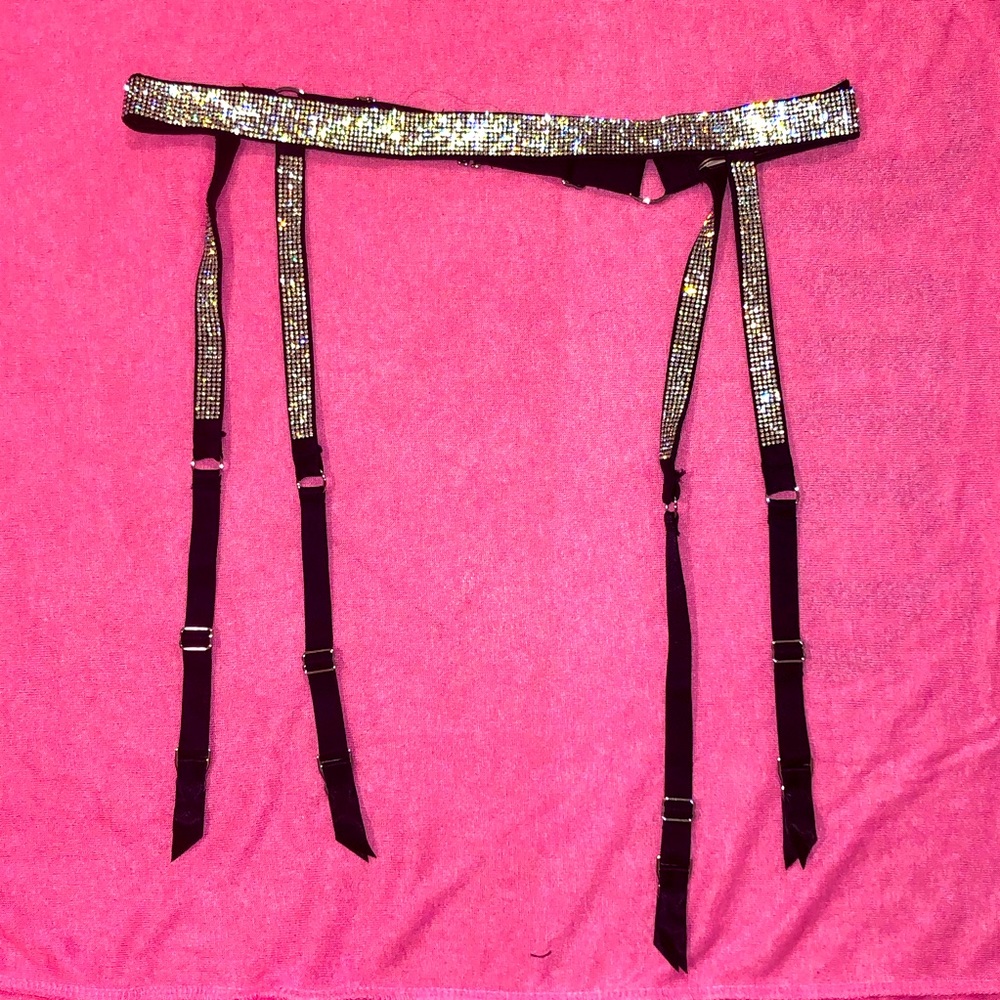 💗 VICTORIA SECRET FASHION SHOW RHINESTONE SHINE SPARKLE GLITTERY GARTER BELT XS